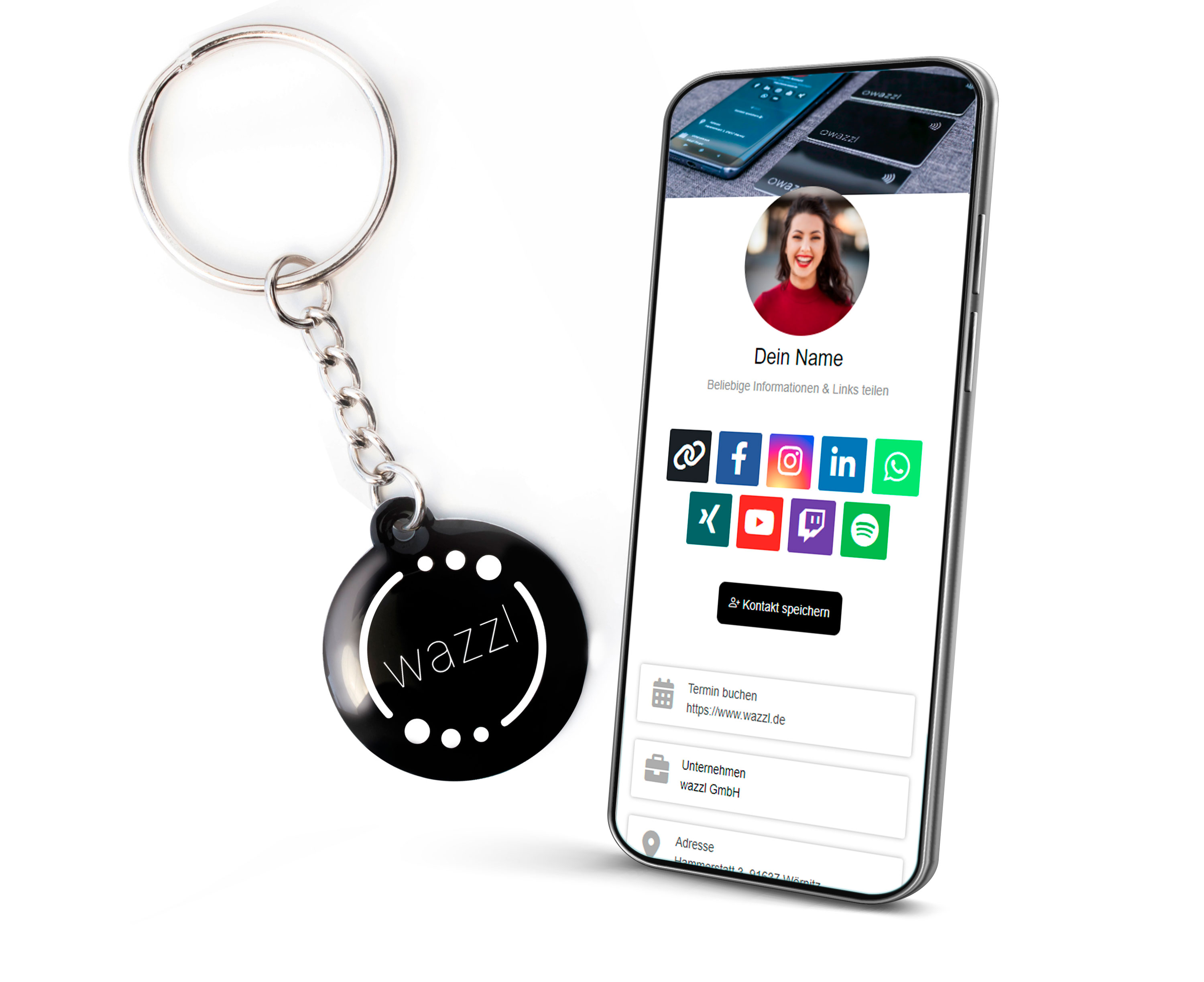 wazzl Schlüsselanhänger schwarz - Digitale Visitenkarte NFC